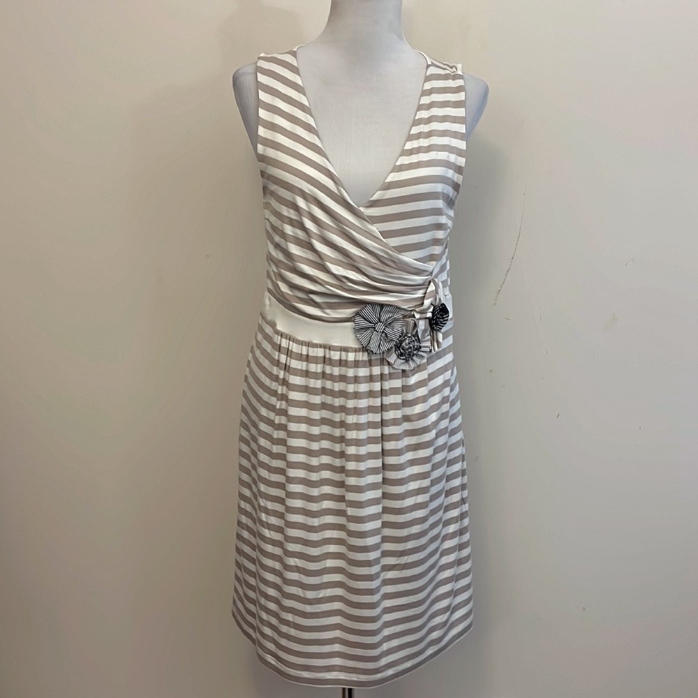 Anthropologie Little Yellow Button Sleeveless Dress with Floral Appliqué Size L